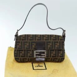 Brand Street FENDI Zucchino Canvas Mamma Baguette Shoulder Bag Black Brown Auth Am6286A -Best Jewelry Store am6286A 21
