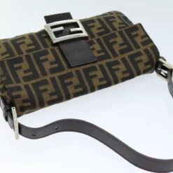 Brand Street FENDI Zucchino Canvas Mamma Baguette Shoulder Bag Black Brown Auth Am6286A -Best Jewelry Store am6286A 6
