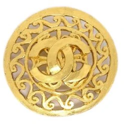 AMORE Vintage CHANEL Medallion Brooch Pin Gold 95A Ao30618