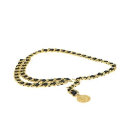 Style Tribute CHANEL Chain Belt Metal Leather 33.5" Black Gold Cc Auth Ar11056