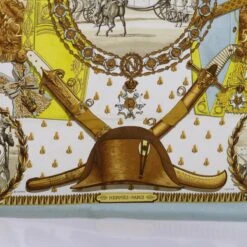 Brand Street HERMES Carre 90 NAPOLEON Scarf Silk Yellow Blue Auth Ar11100 -Best Jewelry Store ar11100 11