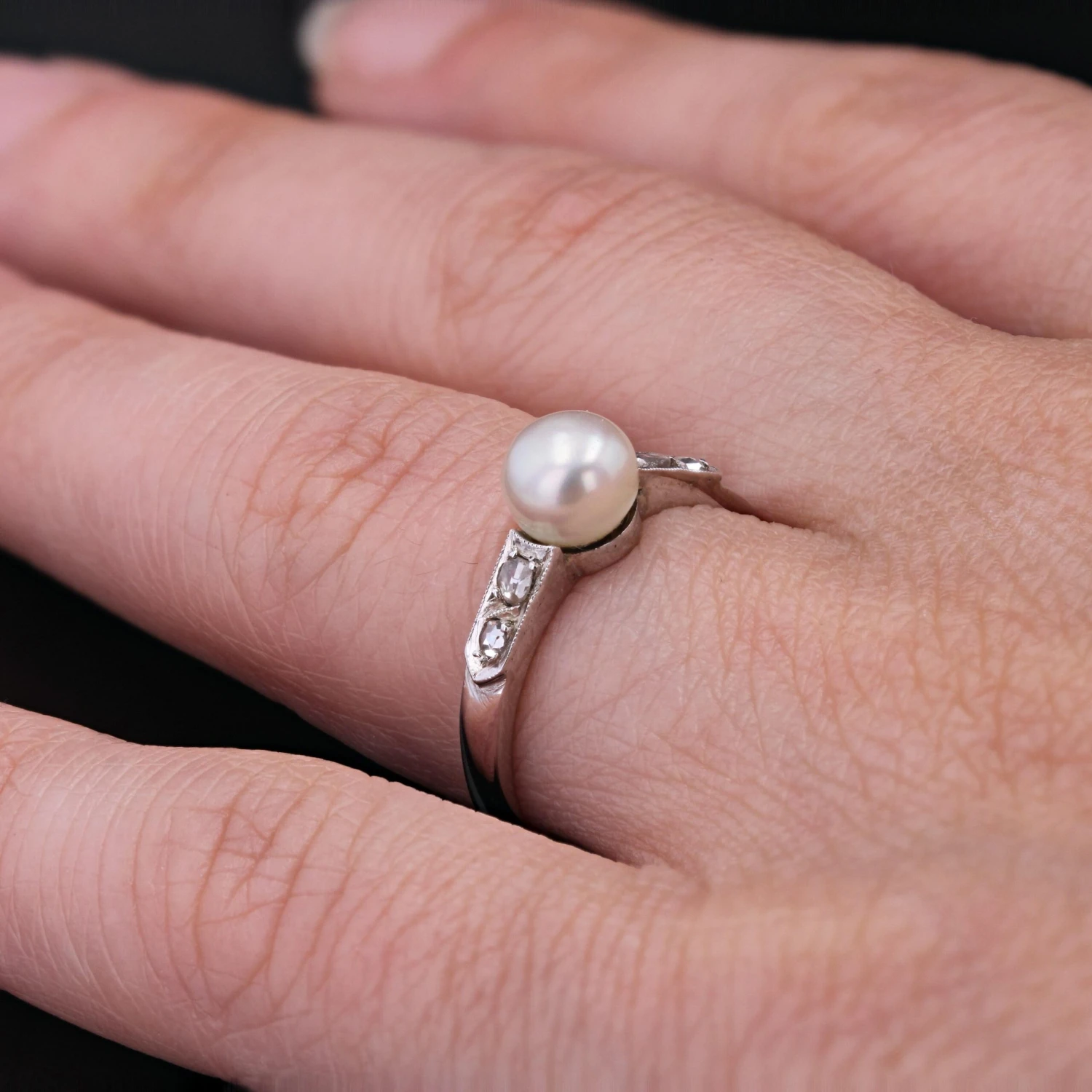 Sarl Baume French 1950s Diamond Cultured Pearl 18 Karat White Gold Ring 12 Sarl Baume French 1950s Diamond Cultured Pearl 18 Karat White Gold Ring - Image 10