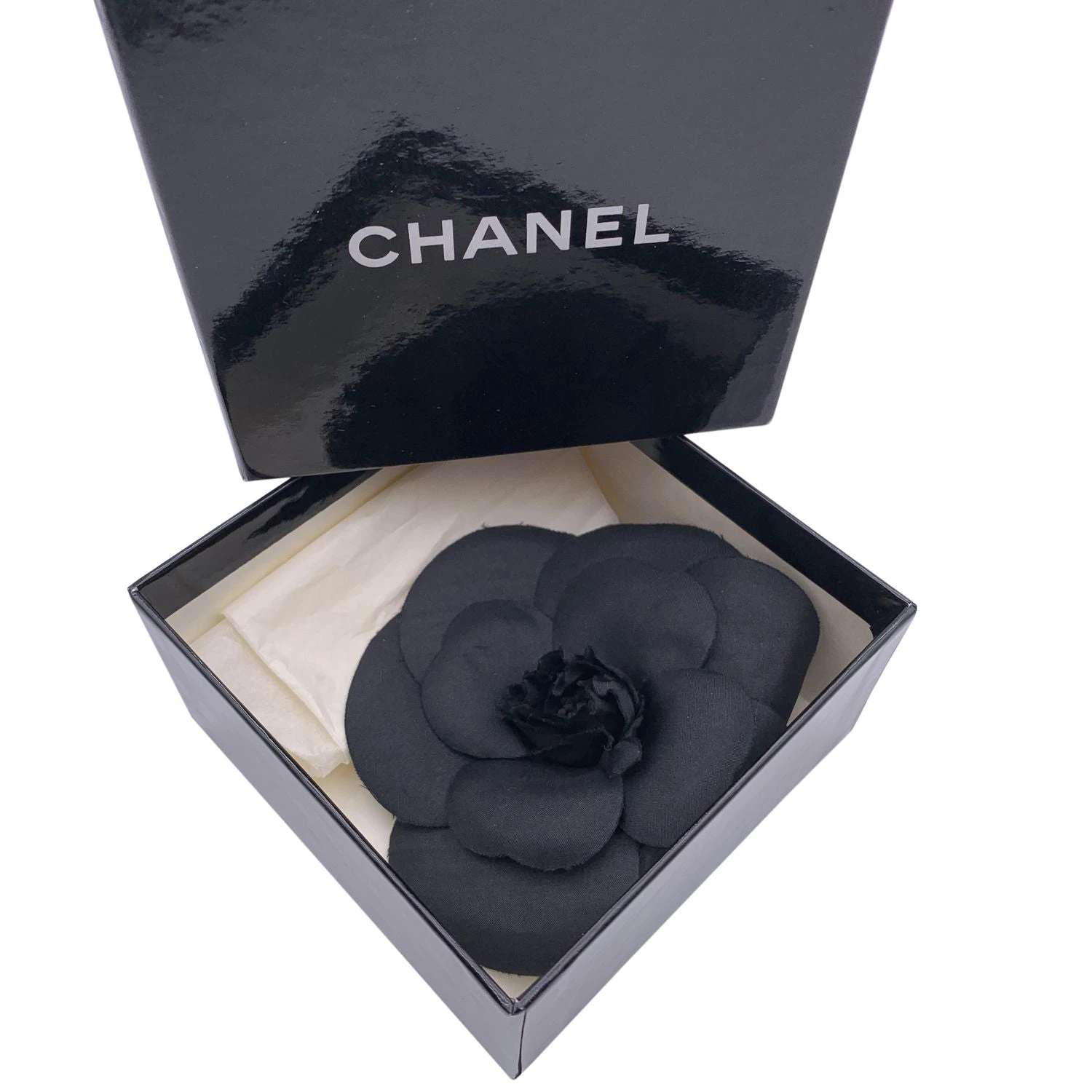 Opherty Ciocci CHANEL Vintage Black Silk Camelia Pin Camellia Flower Brooch 4 Opherty Ciocci CHANEL Vintage Black Silk Camelia Pin Camellia Flower Brooch - Image 2