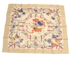 Style Tribute Hermes Carre 90 Scarf Cavaliers Des Nuages Scarf Silk 100% Gray Auth Am351b