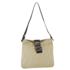 Brand Street FENDI Zucca Canvas Mamma Baguette Shoulder Bag Beige 2348 26727 008 Auth Bs10534