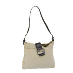 Brand Street FENDI Mamma Baguette Shoulder Bag Canvas Beige Auth Bs12544