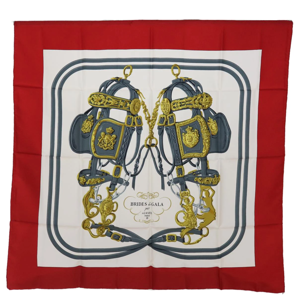 Brand Street HERMES Carre 90 BRIDES De GALA Scarf Silk Red Auth Bs13337 3 Brand Street HERMES Carre 90 BRIDES De GALA Scarf Silk Red Auth Bs13337