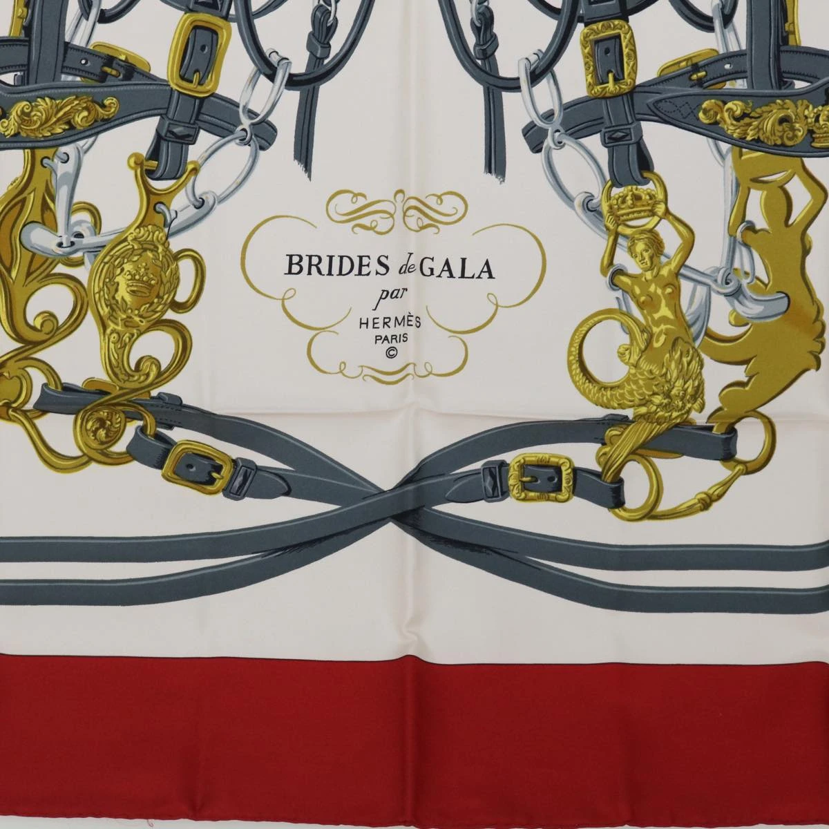 Brand Street HERMES Carre 90 BRIDES De GALA Scarf Silk Red Auth Bs13337 11 Brand Street HERMES Carre 90 BRIDES De GALA Scarf Silk Red Auth Bs13337 - Image 9