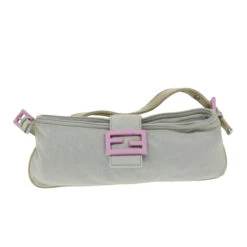 Brand Street FENDI Mamma Baguette Shoulder Bag Cotton Gray Auth Bs14545 -Best Jewelry Store bs14545 2