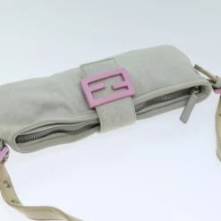 Brand Street FENDI Mamma Baguette Shoulder Bag Cotton Gray Auth Bs14545 -Best Jewelry Store bs14545 6