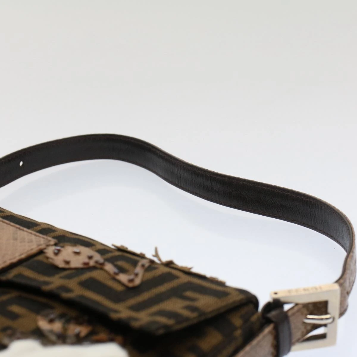 Brand Street FENDI Zucca Canvas Mamma Baguette Shoulder Bag Black Brown Auth Bs7953A 10 Brand Street FENDI Zucca Canvas Mamma Baguette Shoulder Bag Black Brown Auth Bs7953A - Image 8