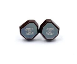 Lar Vintage CHANEL Burgundy Silver CC Piercing Earrings