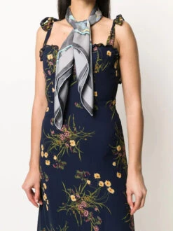 Rewind Vintage CARTIER Grey And Blue Globe And Ship Silk Scarf -Best Jewelry Store cartier scarf