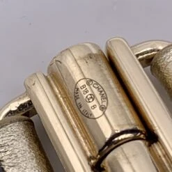 Opherty Ciocci CHANEL Gold Metal Leather Logo Lettering Cuff Bracelet Size M -Best Jewelry Store cc91e355 9ec1 51a6 90ae dbeab1d44373