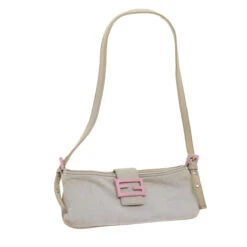 Brand Street FENDI Mamma Baguette Shoulder Bag Cotton White 2354 26685 008 Auth Ep2844