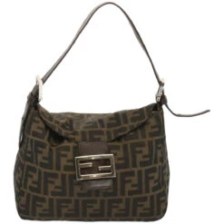 Brand Street FENDI Zucchino Canvas Mamma Baguette Shoulder Bag Black Brown Auth Ep3562 -Best Jewelry Store ep3562 2