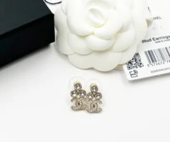 Lar Vintage CHANEL Brand New Gold 3 Round Crystal CC Small Piercing Earrings -Best Jewelry Store gd cc 3 round crystal cc sm piercin 3