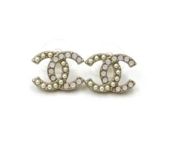 Lar Vintage CHANEL Gold CC Pastel Pink Pearl Piercing Earrings