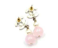 Lar Vintage CHANEL Gold CC Pearl Pink Bead Dangle Piercing Earrings -Best Jewelry Store gd cc pearl pk bead dangle piercin 3