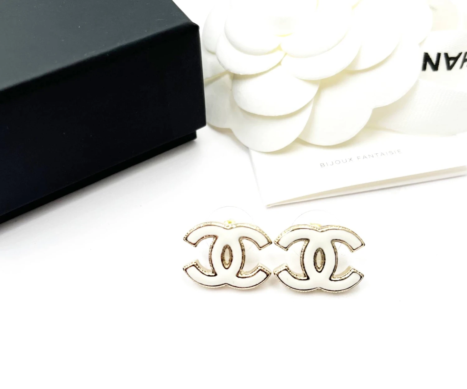Lar Vintage CHANEL Brand New Gold CC White Enamel Reissued Piercing Earrings 4 Lar Vintage CHANEL Brand New Gold CC White Enamel Reissued Piercing Earrings - Image 2