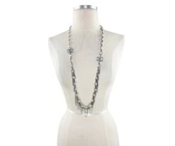 Lar Vintage CHANEL Gunmetal Pearl Dangling Chain Long Necklace -Best Jewelry Store gunmetal pearl cc chain nk 4