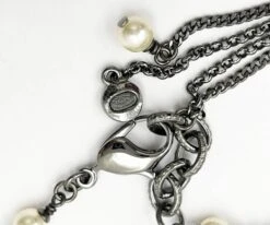 Lar Vintage CHANEL Gunmetal Pearl Dangling Chain Long Necklace -Best Jewelry Store gunmetal pearl cc chain nk 5