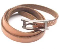 Lar Vintage CHANEL Unisex Brown Hapi Palladium H Wrap Bracelet