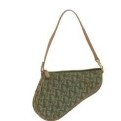 Brand Street CHRISTIAN DIOR Trotter Canvas Saddle Pouch Accessory Pouch Green Auth Hk994
