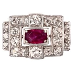Sarl Baume 1930s Ruby Diamond Platinum Art Deco Ring