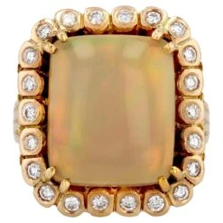 Sarl Baume 1960s 7.32 Carat Opal Diamond 18 Carat Rose Gold Retro Ring