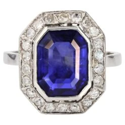 Sarl Baume French Art Deco Certified No Heat Burmese Sapphire Diamonds Platinum Ring