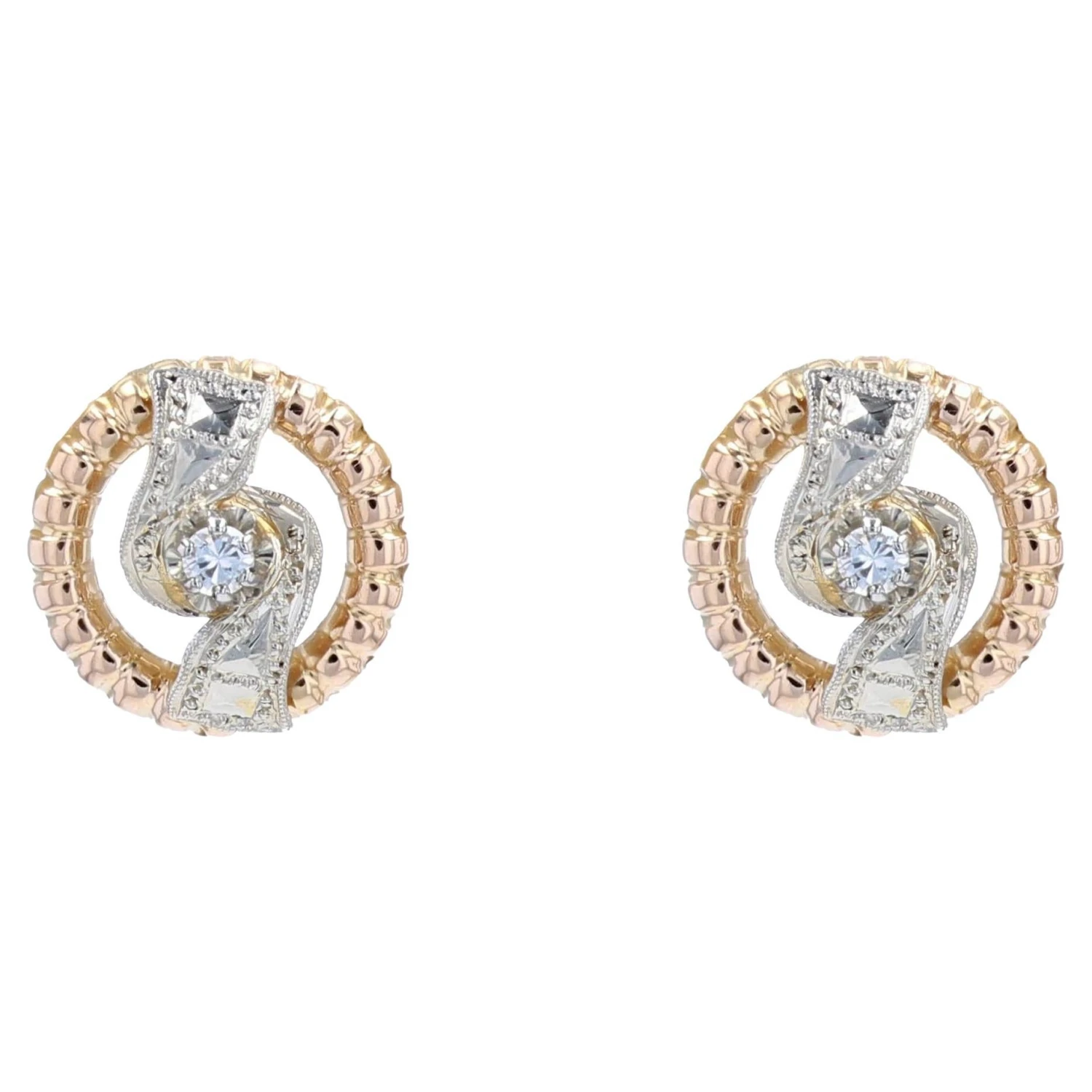 Sarl Baume French 1960s Diamonds 18 Karat Rose White Gold Earrings 3 Sarl Baume French 1960s Diamonds 18 Karat Rose White Gold Earrings
