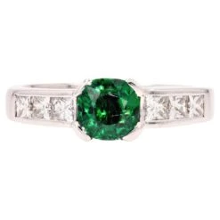 Sarl Baume French Modern 1, 02 Carat Tsavorite Garnet Princess-Cut Diamonds White Gold Ring