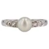 Sarl Baume French 1950s Diamond Cultured Pearl 18 Karat White Gold Ring