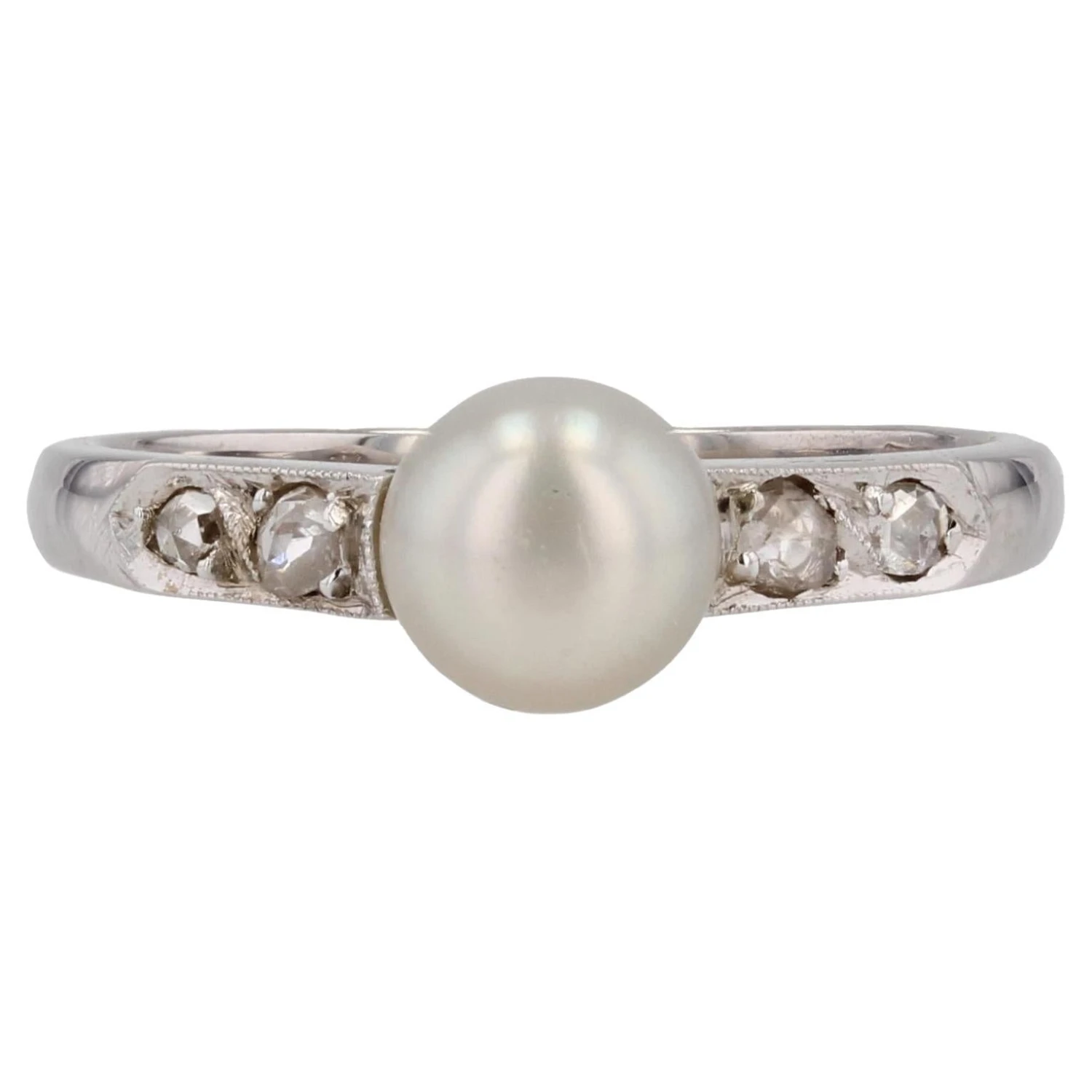 Sarl Baume French 1950s Diamond Cultured Pearl 18 Karat White Gold Ring 3 Sarl Baume French 1950s Diamond Cultured Pearl 18 Karat White Gold Ring