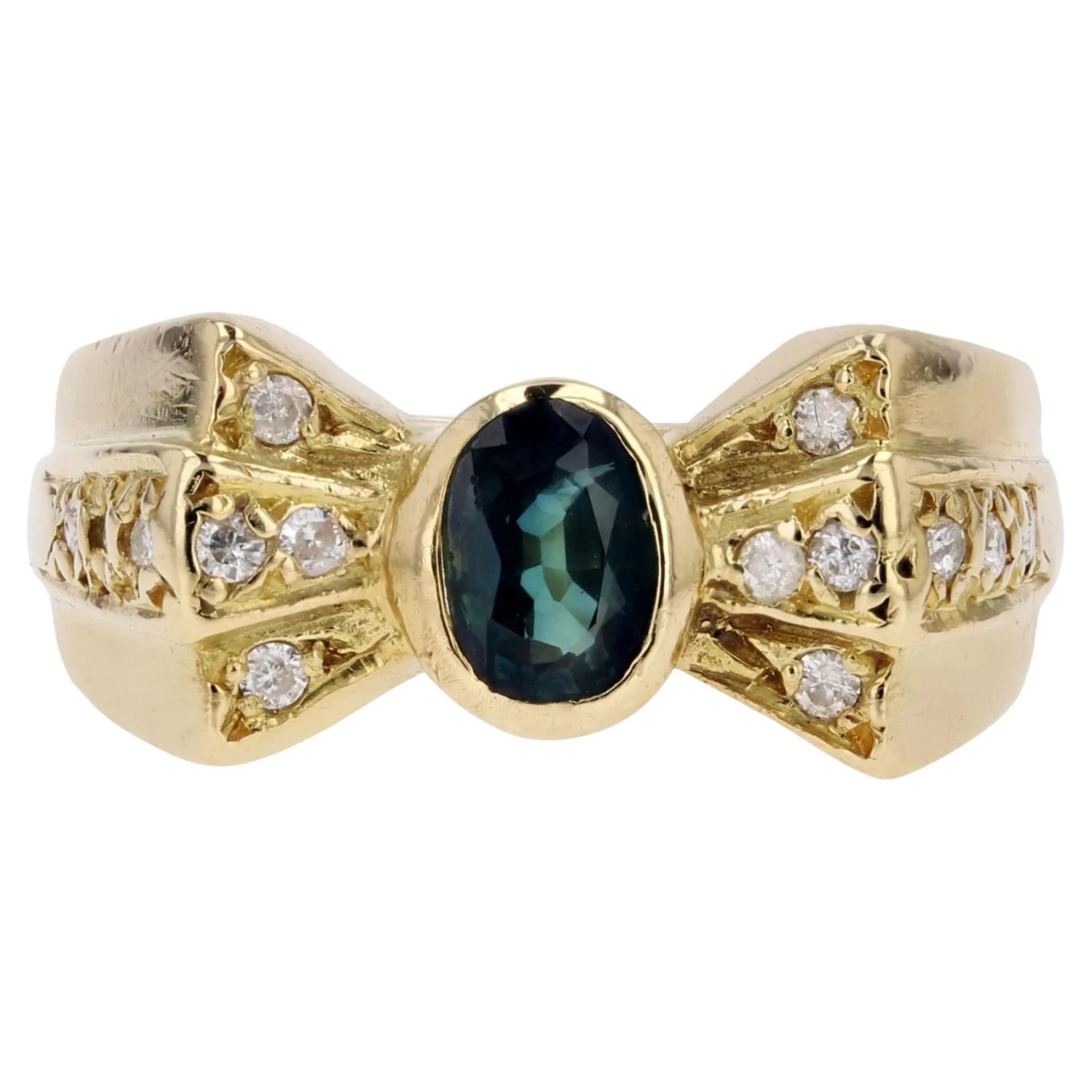 Sarl Baume Modern Second-Hand Sapphire Diamonds 18 Karat Yellow Gold Knot Ring 3 Sarl Baume Modern Second-Hand Sapphire Diamonds 18 Karat Yellow Gold Knot Ring