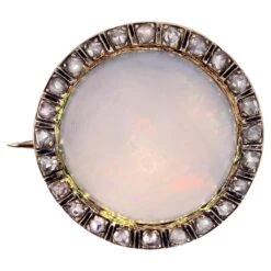 Sarl Baume 1930s Opal Diamonds Enamel 18 Karat Yellow Gold Round Brooch