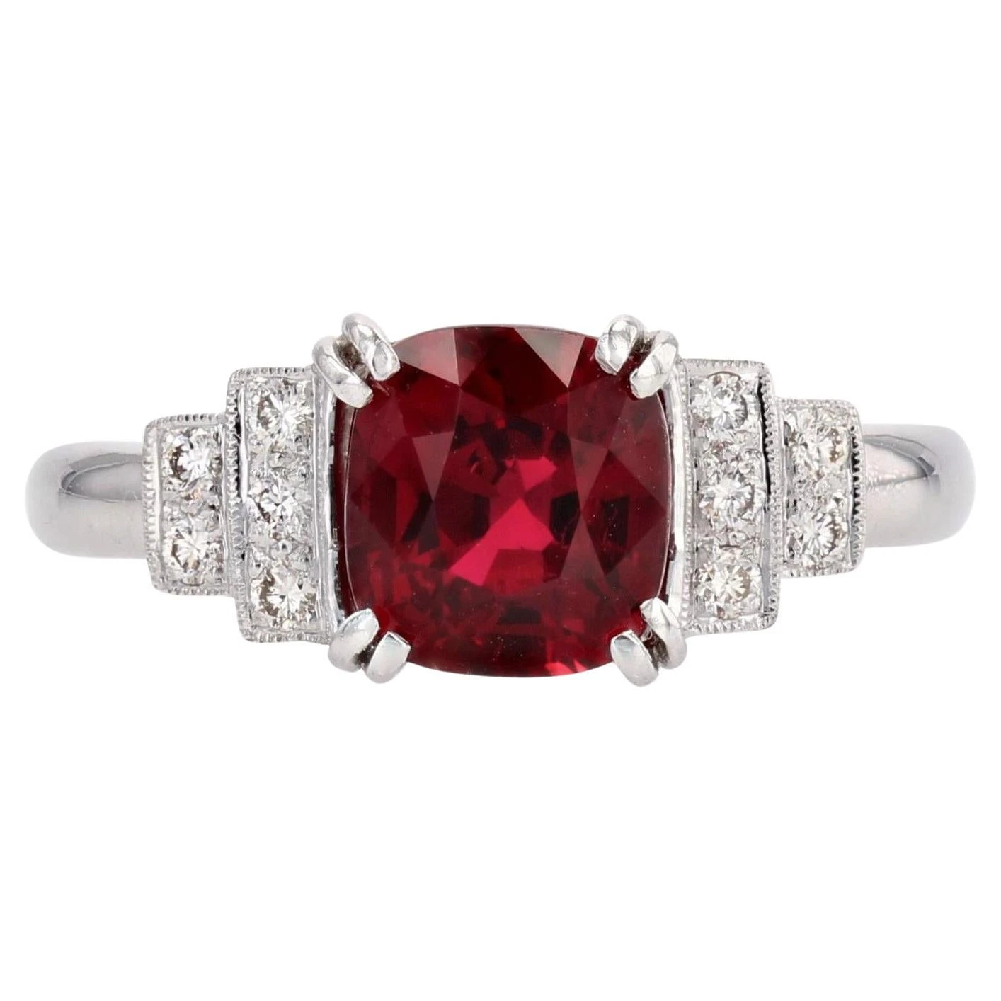 Sarl Baume New Art Deco Style Natural Vivid Red Spinel Diamonds 18 Karat White Gold Ring 3 Sarl Baume New Art Deco Style Natural Vivid Red Spinel Diamonds 18 Karat White Gold Ring