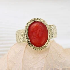 Sarl Baume 20th Century 18 Karat Yellow Gold Cameo Coral Ring -Best Jewelry Store lot16 08 master