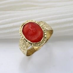 Sarl Baume 20th Century 18 Karat Yellow Gold Cameo Coral Ring -Best Jewelry Store lot16 09 master