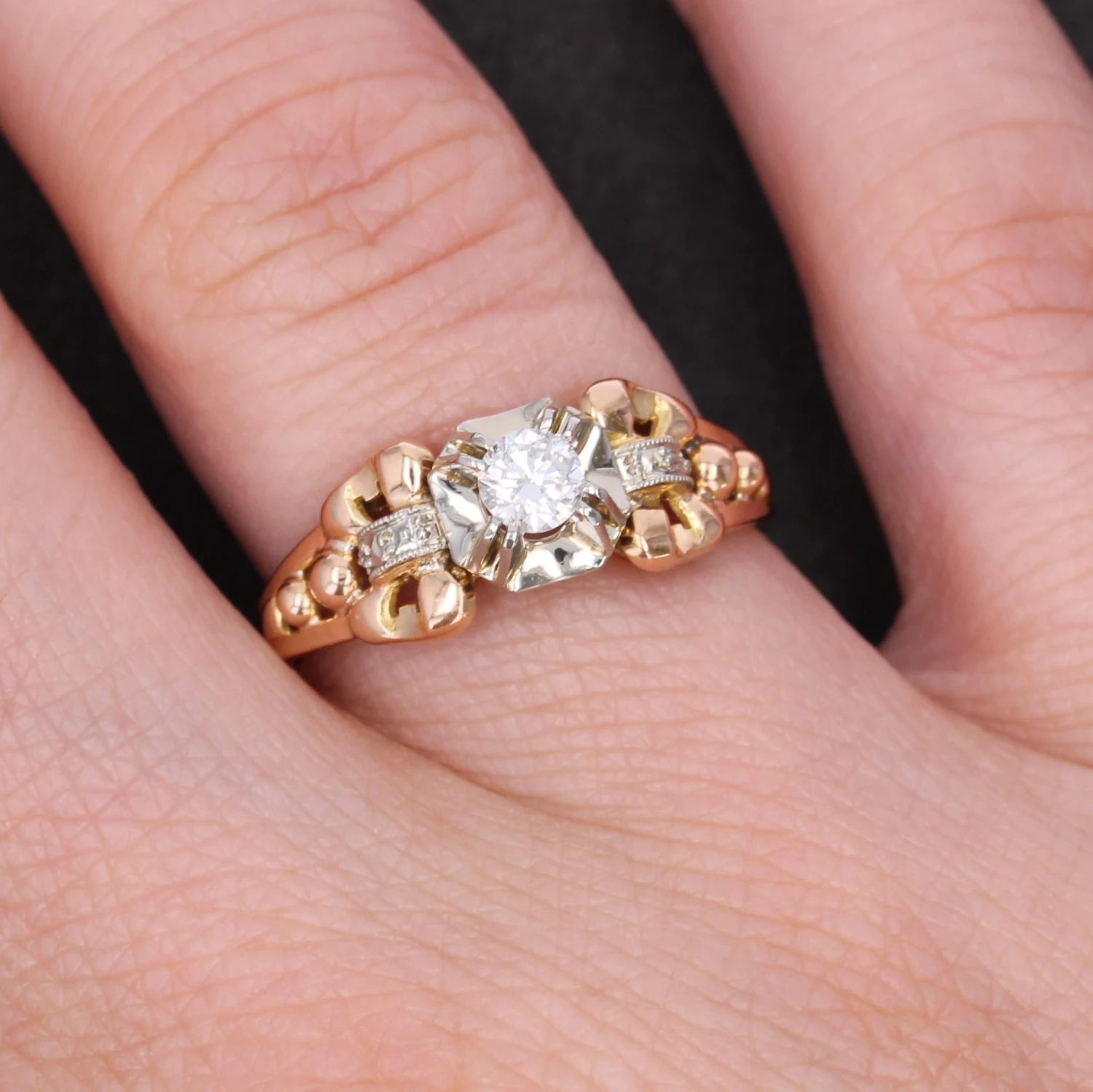 Sarl Baume French 1950s Retro Diamond 18 Karat Yellow Gold Solitaire Ring 8 Sarl Baume French 1950s Retro Diamond 18 Karat Yellow Gold Solitaire Ring - Image 6