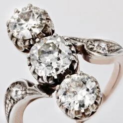 Sarl Baume 19th Century 3 Diamonds 18 Karat Rose Gold Silver Ring -Best Jewelry Store lot 07 07 03 master