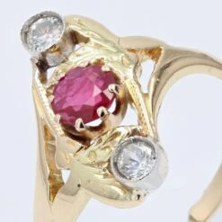 Sarl Baume Art Nouveau Ruby Diamonds 18 Karat Yellow Gold Ring -Best Jewelry Store lot 18 03 master