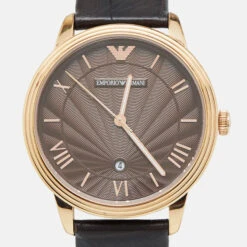 The Luxury Closet EMPORIO ARMANI Brown Gold PVD Coated Stainless Steel Embossed Leather Classic AR1613 Men's Wristwatch 41 Mm -Best Jewelry Store luxury men emporio armani used watches p1004904 013
