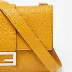 The Luxury Closet FENDI Yellow Selleria Leather Flat Baguette Messenger Bag -Best Jewelry Store luxury men fendi new bags p994189 007