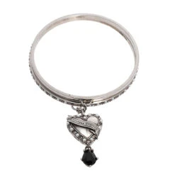 The Luxury Closet Alexander McQueen Antique Silver Tone Heart Locket Charm Layered Bangle Bracelet -Best Jewelry Store luxury women alexander mcqueen used accessories p467851 002