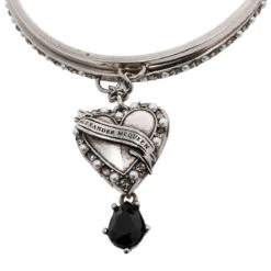 The Luxury Closet Alexander McQueen Antique Silver Tone Heart Locket Charm Layered Bangle Bracelet -Best Jewelry Store luxury women alexander mcqueen used accessories p467851 004