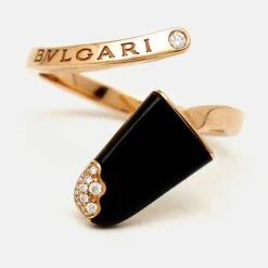 The Luxury Closet BVLGARI Gelati Onyx Diamond 18k Rose Gold Ring Size 56 -Best Jewelry Store luxury women bvlgari used fine jewelry p1005250 001