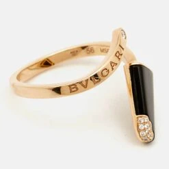 The Luxury Closet BVLGARI Gelati Onyx Diamond 18k Rose Gold Ring Size 56 -Best Jewelry Store luxury women bvlgari used fine jewelry p1005250 002