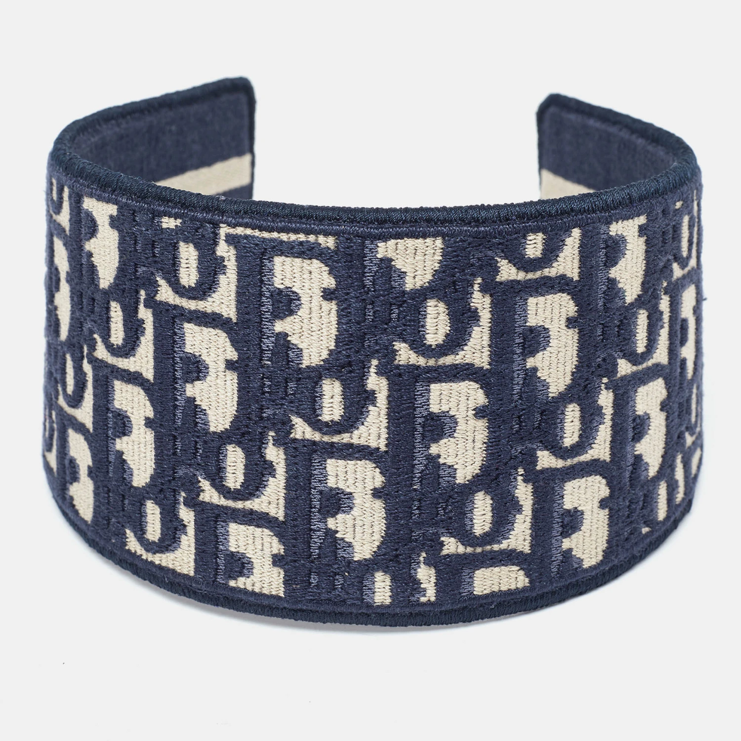The Luxury Closet DIOR Navy Blue Oblique Embroidered Headband 6 The Luxury Closet DIOR Navy Blue Oblique Embroidered Headband - Image 4